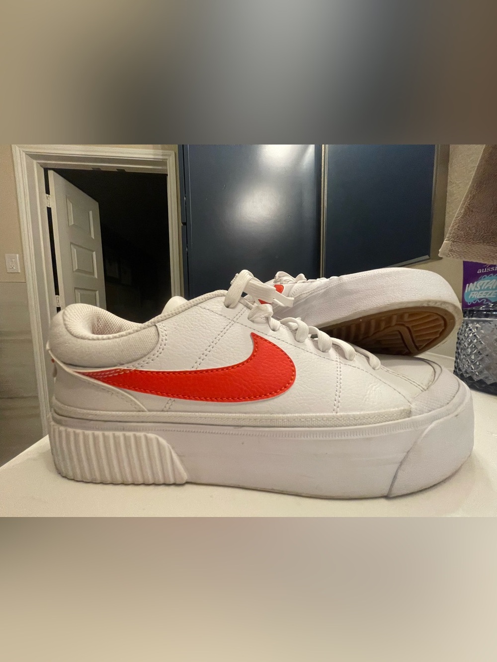 Nike Women's Court Legacy Lift Shoes with Bright Orange Swoosh